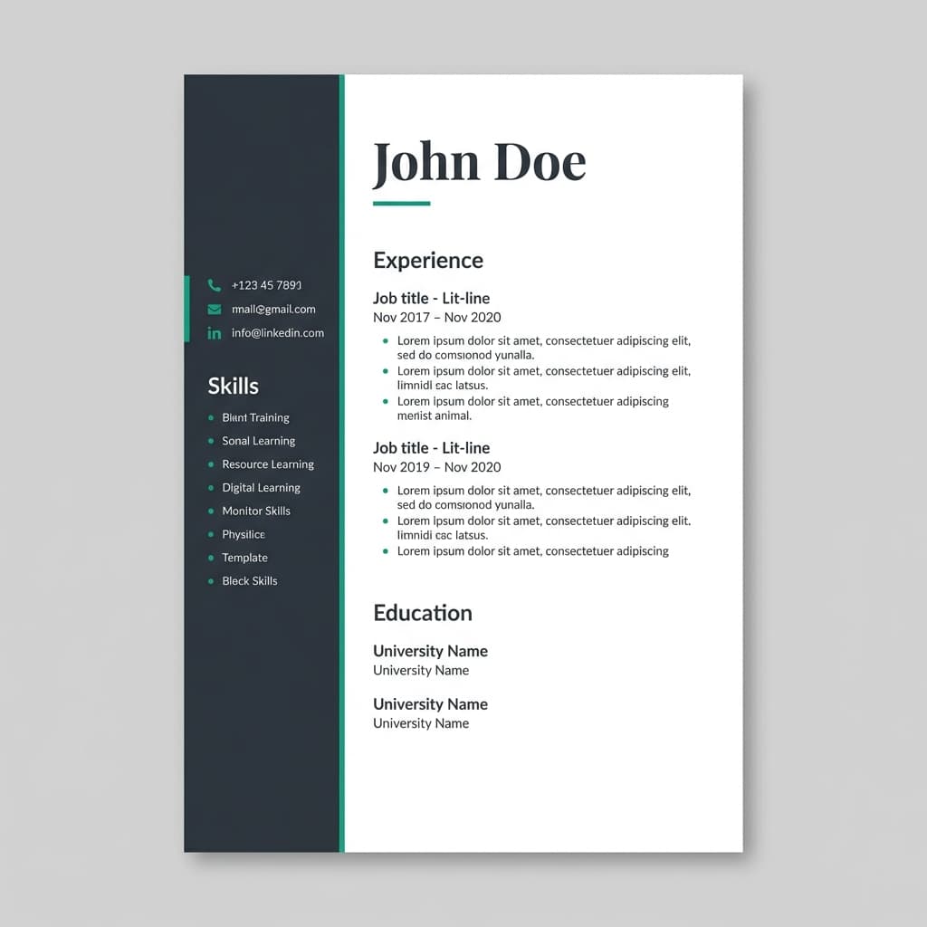 Creative resume template with sidebar - online CV maker design for marketing and creative roles