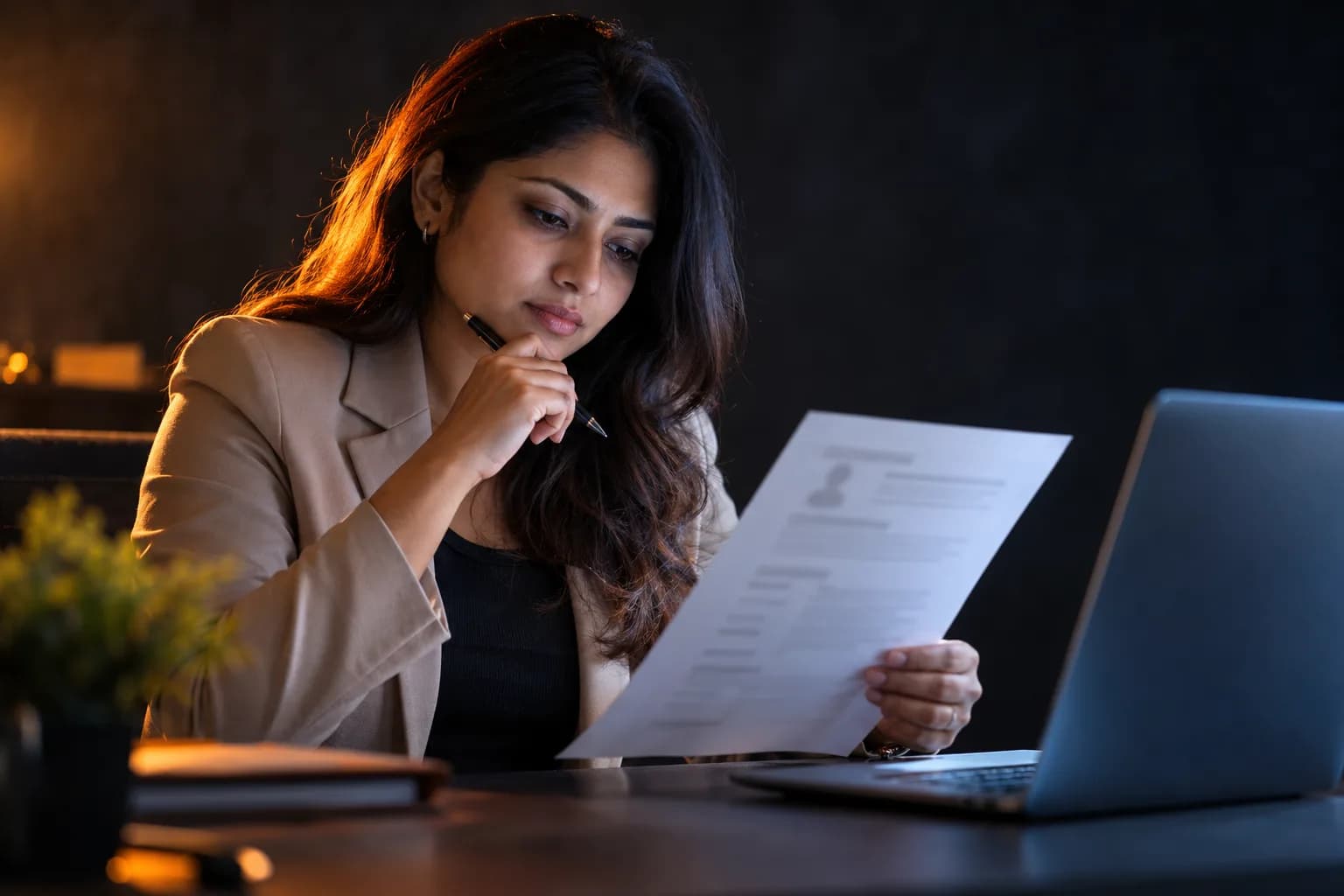 Indian HR recruiter reviewing a printed resume